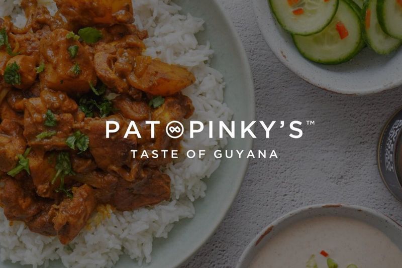 Pat & Pinky's logo superimposed on photograph of food